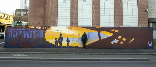 Aerosol Ali’s mural on Greenwich Mosque wall highlights Syrian crisis