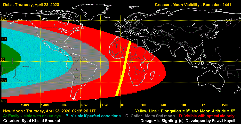 Moonsighting chart to help decide 1st of Ramadan